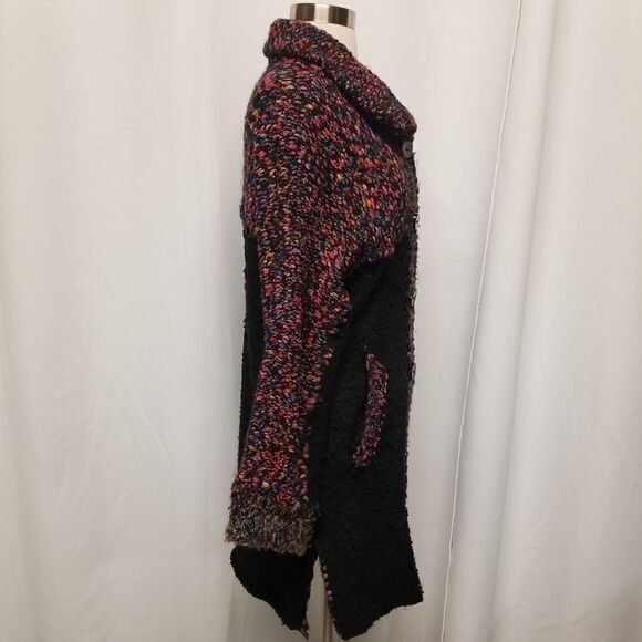 Vintage Curio Chunky Knit Wool Blend Mohair Black Rainbow Longline Cardigan Md - Picture 5 of 8